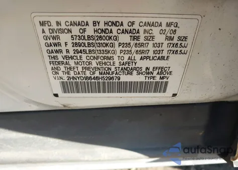 2006 Acura Mdx z USA, uszkodzony, nr VIN 2HNYD18646H529679